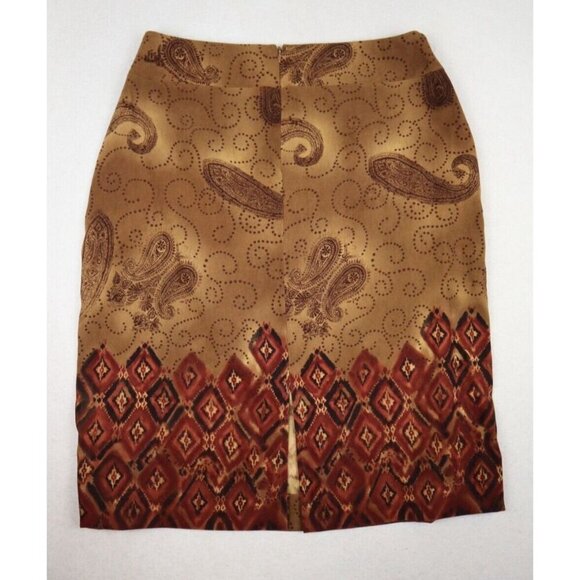 REQUIREMENTS - WOMEN'S BROWN & RED PRINT MIDI PENCIL SKIRT - SIZE 16P - Picture 5 of 6